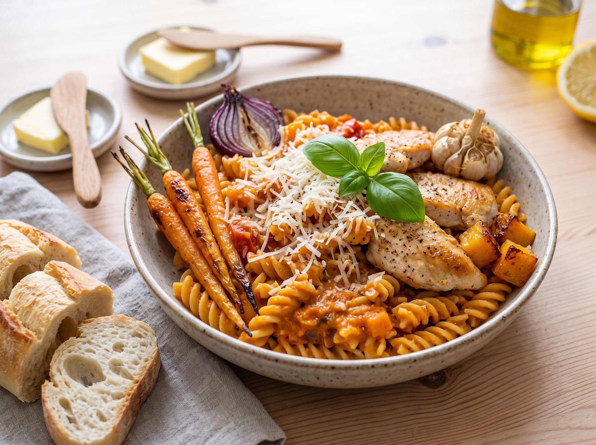 Pasta med ovnsbakt grønnsakssaus